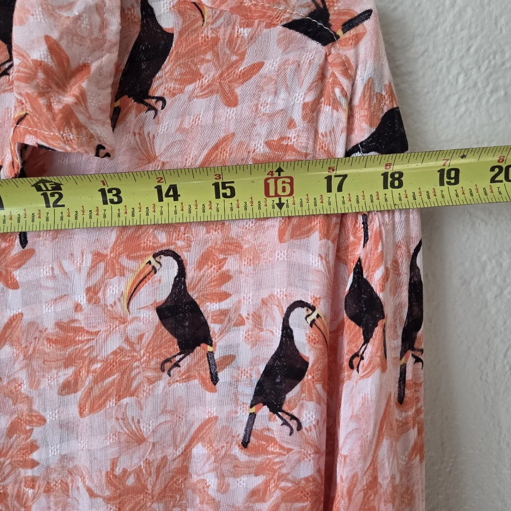 Jane Delancey Tunic Shirt Dress Size M Orange Tropical Tucans Bird Print Resort - Picture 13 of 16